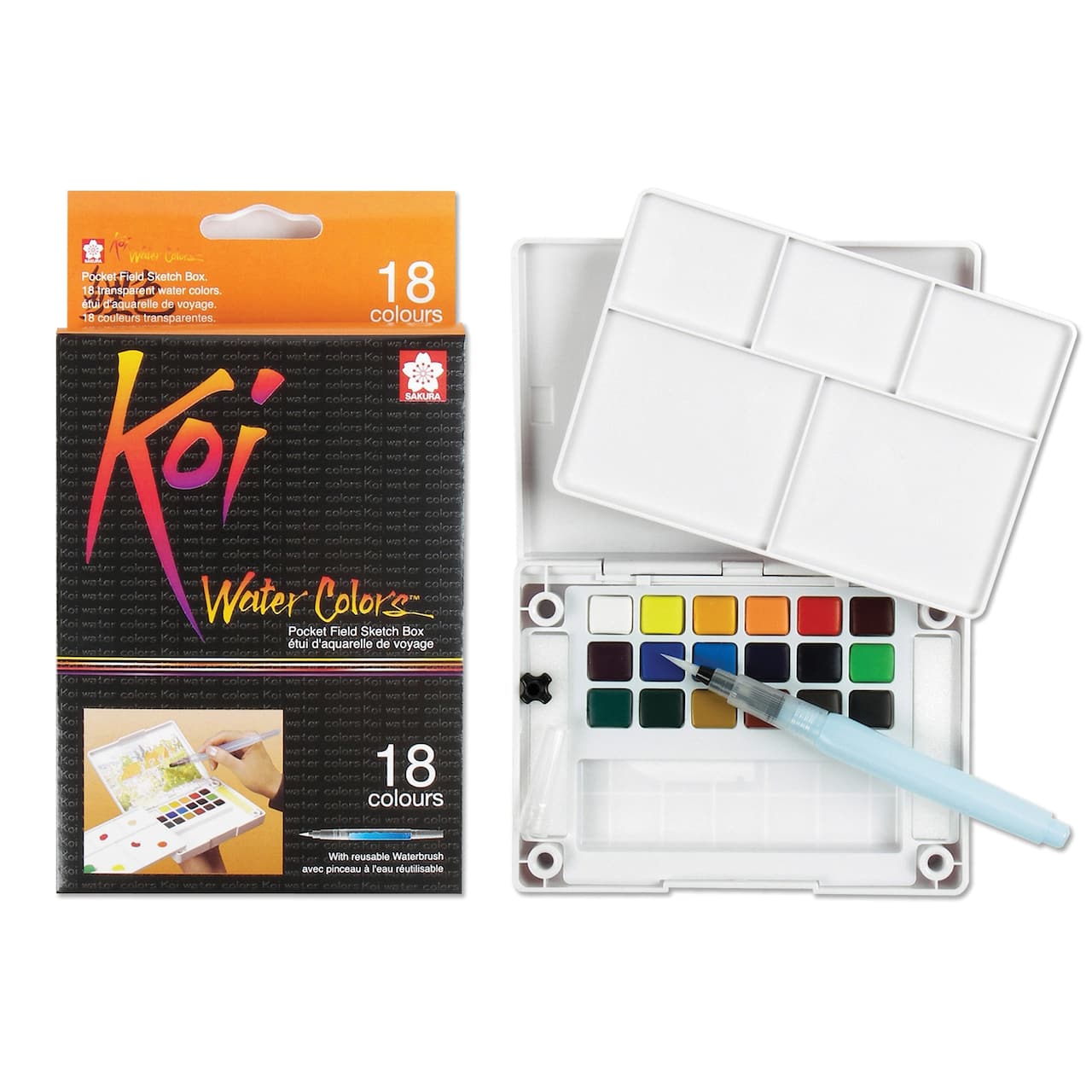 Koi Water Colors™ Pocket Field Sketch Box, 18 Colors